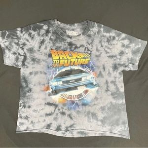 Back To The Future Women Blue Print Washed Short Sleeve Crop T-Shirt Size S